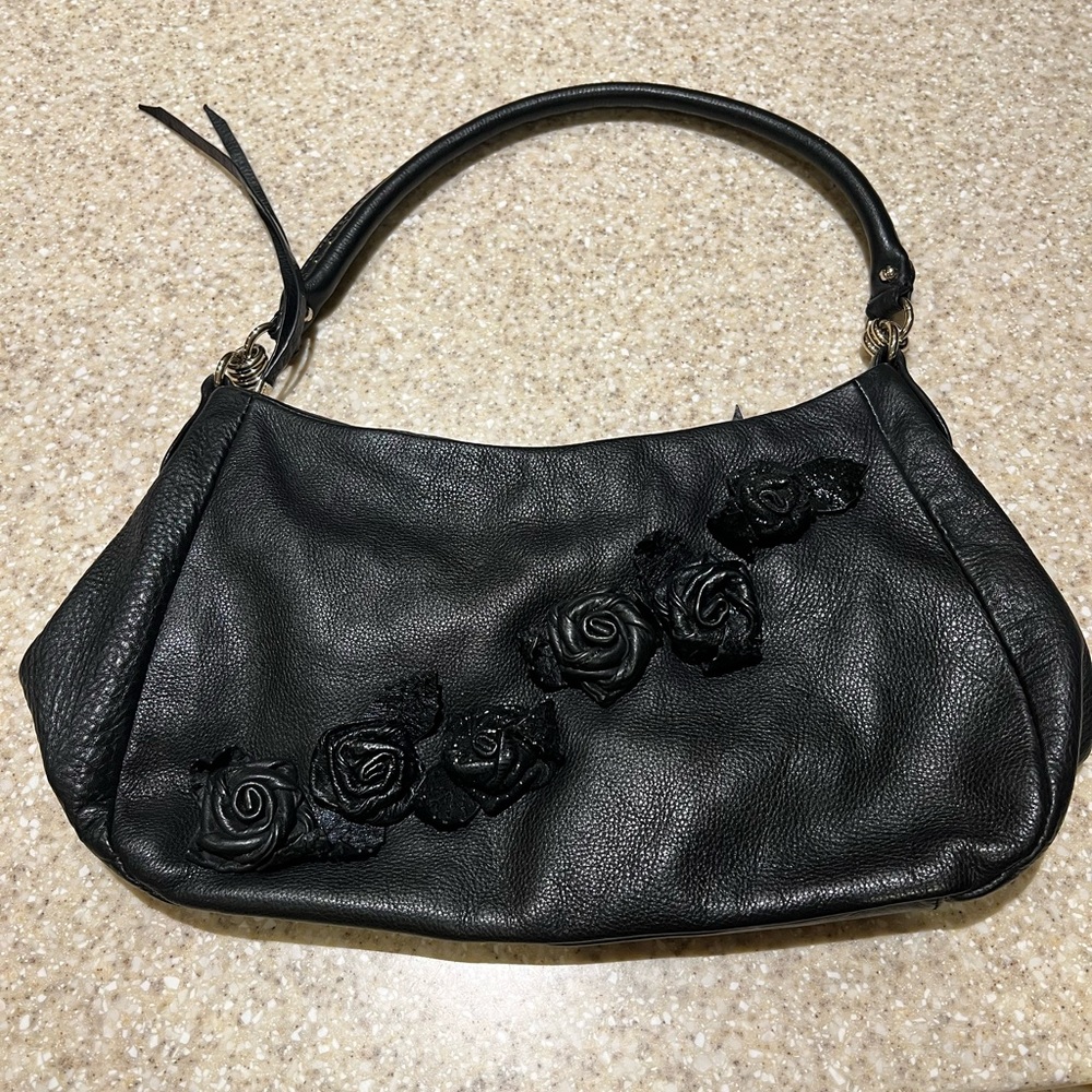 Elliott Lucca Black Shoulder Bag with Rose Accents